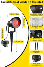T-SUN Red Spotlight Outdoor, Waterproof LED Landscape Lighting with US Plug, Easy Install 270° Adjustable Outdoor Spot Lights for Garden Tree Yard Decor, Set of 2