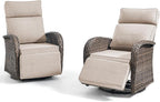 Zero Gravity Patio Swivel Rocking Recliner Chairs Set of 2 - Wicker Outdoor Lounge Chair with Adjustable Backrest & Footrest, All Weather Reclining Rocker Chairs with Thick Cushion for Pool Deck Beige