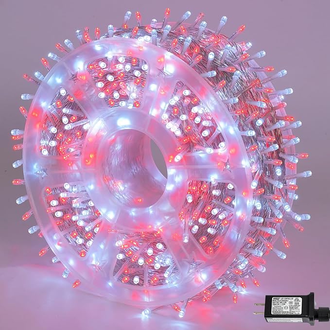 String Lights with 500 LEDs, 165ft Red and White, IP44 Outdoor