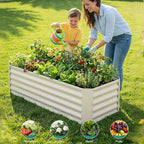 Galvanized Raised Garden Bed - 6x2x1.4ft Metal Garden Planter Box Outdoor | Steel Raised Bed Kit with Bracing Rods, Gloves for Gardening Vegetables Fruits and Flowers (White)