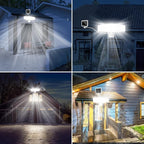 Energetic Solar Outdoor Lights, 1800LM 150 LED Security Motion Sensor Outdoor Lights with Remote Control, IP65 Waterproof Floodlight, 3 Head Motion Detected Spotlight for Garage, Pack of 2 (White)