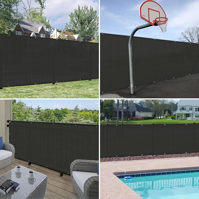 Windscreen4less Privacy Fence Screen Heavy Duty Windscreen Fencing Mesh Fabric Shade Net Cover with Brass Grommtes for Outdoor Wall Garden Yard Pool Deck, 6'x137' Black