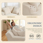 80 Inch Chaise Lounge Chair Indoor, Oversized Corduroy Upholstered Boneless Sofa Bed, Deep Seat Sleeper Couch Reading Chairs, Cloud Sofas Couches for Living Room, No Assembly Required (Beige)
