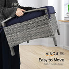 VINGLI Wicker Outdoor Ottoman Set of 2, All Weather PE Rattan Footstool for Patio w/Removable Cushions, Waterproof Rattan Foot Rest for Garden, Balcony, Poolside (Grey)