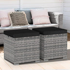Tangkula 2 Pieces Patio Ottomans, Patiojoy Hand-Woven PE Rattan Side Table with Removable Cushion & Hidden Storage Space, Multifunctional Storage Box, Seat for Patio, Backyard, Poolside (Black&Grey)
