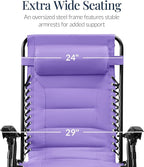 Best Choice Products Oversized Padded Zero Gravity Chair, Folding Outdoor Patio Recliner, XL Anti Gravity Lounger for Backyard w/Headrest, Cup Holder, Side Tray, Polyester Mesh - Violet