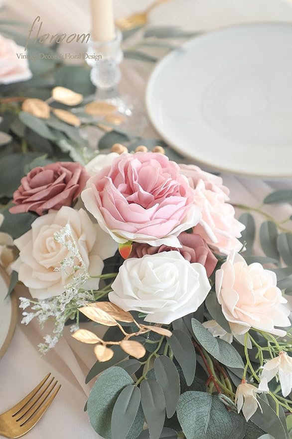 Artificial Eucalyptus Garland 6ft Dusty Rose Peony