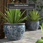 Red Lantern Large 18" Porcelain Fishbowl Blue & White Floral Planter or Cachepot for Indoor/Outdoor Use in Garden Entryway Living Room Boho Eclectic Modern Contemporary Classic Traditional Style Decor