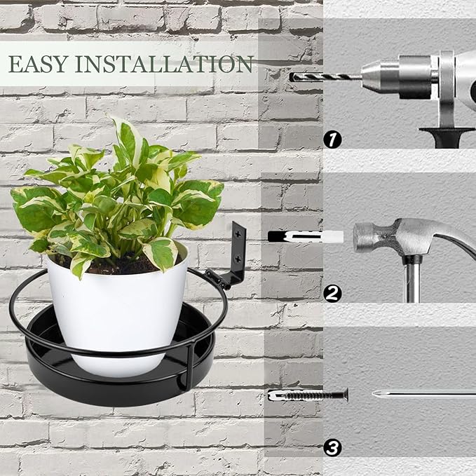 ARTORA Wall Mounted Plant Holder, 2 Pack Metal Flower Pot Wall Hanging Shelf Black Indoor Outdoor Decorative Floating Shelves Planter Hanger Racks for Bedroom Living Room Porch Balcony Decor