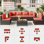 LEVELEVE 7 Pieces Outdoor Patio Furniture Sets,Rattan Conversation Sectional Set,Manual Weaving Wicker Patio Sofa with Tea Table