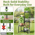 Plant Stand Indoor Outdoor, 5 Tier Corner Metal Flower Display Holder Stand, Folding Tall Plant Rack for Patio Balcony Porch Garden Living Room House, Heavy Duty Wrought Iron Plant Shelf - BlackFlower