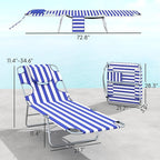 Outsunny Chaise Lounge Chair Outdoor Set of 2 with Face Arm Hole, 5-Position Reclining Face Down Tanning Chair with Carry Strap, Side Pocket, Portable Folding Bed Cot for Patio Beach Pool, Blue Stripe