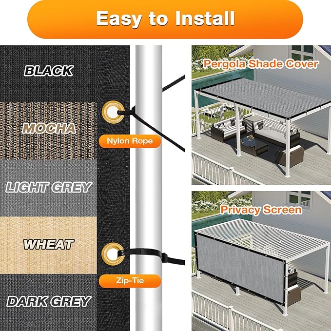 Artpuch Outdoor Pergola Shade Cover 12x24 FT Sun Shade Cloth with Grommets Light Grey 90% UV Protection Canopy Patio Privacy Screen (Customized Available)