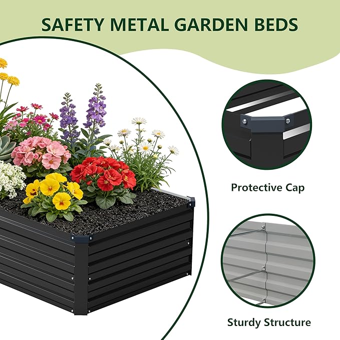 8x4x1 ft(2 Pack) Galvanized Raised Garden Bed,Outdoor Planter Box Metal Patio Kit Planting Bed for Vegetables Flowers and Succulents,Black