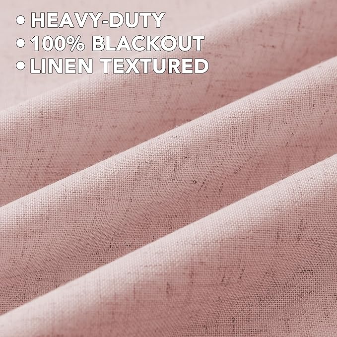 H.VERSAILTEX Linen Curtains 100% Blackout Curtains for Bedroom 102 inch Long Full Light Blocking Nature Linen Blended Window Curtains for Living Room Nickel Grommet (2 Panels, Heathered Baby Pink)