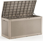 ROJIK Outdoor Storage Housing Deck Box - Waterproof Patio Furniture, Garden Tools, Cushions, Pool Accessories Storage Bench with Lockable Lid and Side Handles (Grey 110 Gal)