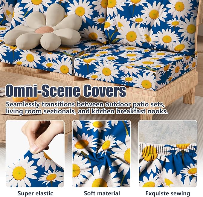 Cushion Covers 8 Pack Stretch Fit Daisy Flower Patio Slipcovers
