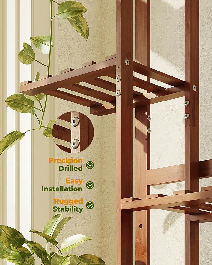 Bamworld Bamboo Plant Stand Indoor 6 Tiered Plant Shelf Outdoor Corner Plant Rack for Multiple Plants Flower Stand Plant Holder for Living Room Bedroom Balcony Patio Garden 48 Inch Tea Brown