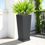 Set of 2 Tall Planters with Drainage Tray, 24 Inch Large Flower Pots for Indoor Outdoor Plants Mordern Planter Weather-Resistant for Patio, Front Door Decor, Garden (Gray)