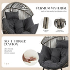 JAMFLY Egg Chair Wicker Outdoor Chairs, Oversized Patio Chair Oversized Lounger Chair with Cushion for Indoor Living Room, Bedroom, Outside Patio Backyard Balcony, Dark Gray