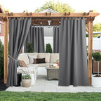NICETOWN 2 Panels=104" Width Patio Curtains Outdoor Waterproof Extra Long 108" Length, Self-Stick Tab Top Thermal Insulated Blackout Vertical Drape Window Treatment for Lawn & Garden, Grey