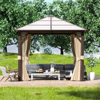 Aoxun 10FT x 10FT Gazebo Single Polycarbonate Top, Outdoor Polycarbonate Frame Permanent Gazebo with Curtains and Netting, for Patios, Parties, Backyards, Gardens and Lawns