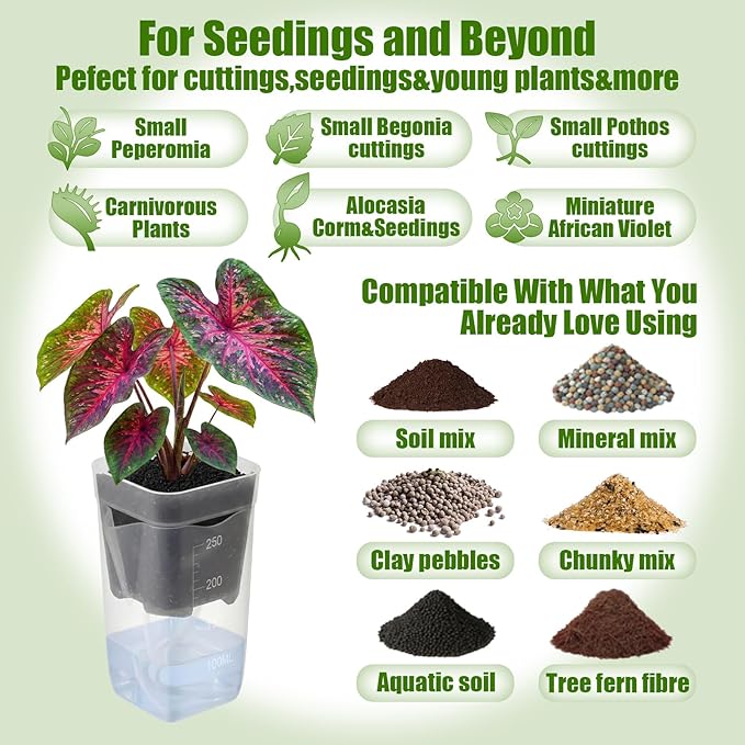 LemonRoad 20 Pack 2.5" Small Self Watering Pots for Indoor Plants with 20 Plant Label Mini Clear Plastic Planters with Water Level and Drainage Holes for Propagation, Succulents, and African Violet