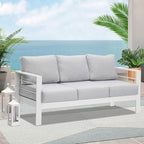Wisteria Lane Patio Furniture Aluminum Sofa, All-Weather Outdoor 3 Seats Couch, White Metal Chair with Light Grey Cushions