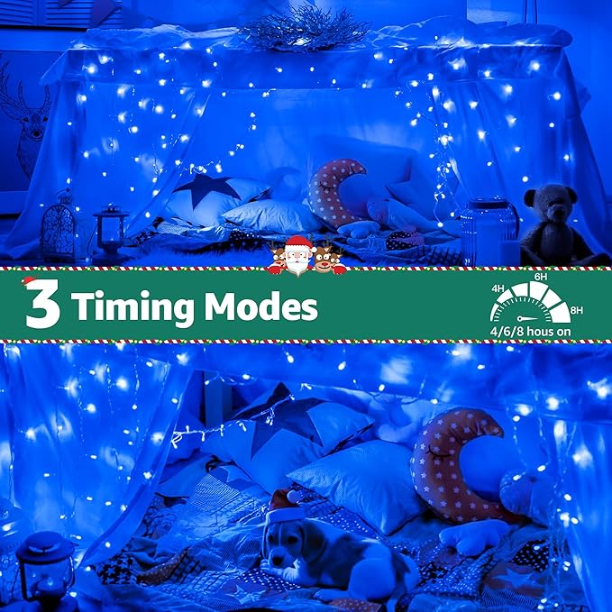 String Lights 196 ft Blue LED Outdoor Remote Timer