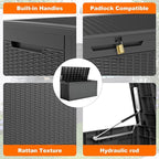 ROJIK Outdoor Storage Housing Deck Box - Waterproof Patio Furniture, Garden Tools, Cushions, Pool Accessories Storage Bench with Lockable Lid and Side Handles (Black 110 Gal)