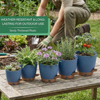 montresor 5-Pack 5/5.5/6/6.5/7 Inch Reservoir & Drainage Plastic Self Watering Flower Pots– Ocean Blue Indoor Plant Pots with Wick System for Peace Lily, Fern, Spider Plant