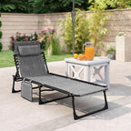 Outsunny Chaise Lounge Chair Outdoor, 5-Position Adjustable Sun Tanning Chair with Carrying Handle and Side Pocket, Folding Bed Cot with Removable Pillow for Garden, Beach, Patio, Pool, Camp, Gray