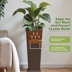 Devoko Resin Tall Planters with Tray for Outdoor Plants Set of 2, Large Taper Outdoor Planter Pots with 4 Drainage Holes, Flower Pots Modern Decor for Porch, Patio, Backyard, Garden(Brown, 32")
