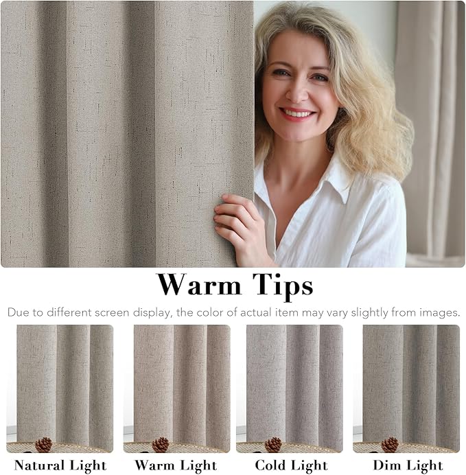 H.VERSAILTEX Blackout Drapes Linen Blackout Curtains 84 inch Length 2 Panels Set, 100% Blackout Thermal Insulated Textured Curtain Anti-Rust Grommet Curtains with White Liner, Stone