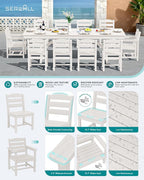 SERWALL 11 Piece Outdoor Dining Set, 84" HDPE Outdoor Table and Chairs for 10，All Weather Patio Furniture Set with Umbrella Hole for Backyard, Garden, White