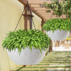 WOUSIWER 13 inch 2Pack Large Hanging Planters for Outdoor Indoor Plants with Drainage Holes and Chain, Round Hanging Flower Pots for Garden Home Porch Decor, White Speckles