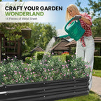 5-in-1 Adjustable Raised Garden Bed Kit | Galvanized Planter Boxes for Vegetables, Flowers | 12" Tall, Multiple Sizes (8x3x1ft, 9x2x1ft, 10x1x1ft, 6x5x1ft, 7x4x1ft) | Outdoor Metal Raised Bed, Grey