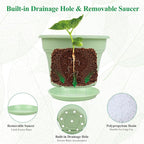 6 Inch Plastic-Flower Pot-for-Indoor Plants, 6 Pack Outdoor Plant Pots with Drainage Holes & Saucers, Resin Garden Pots Planters
