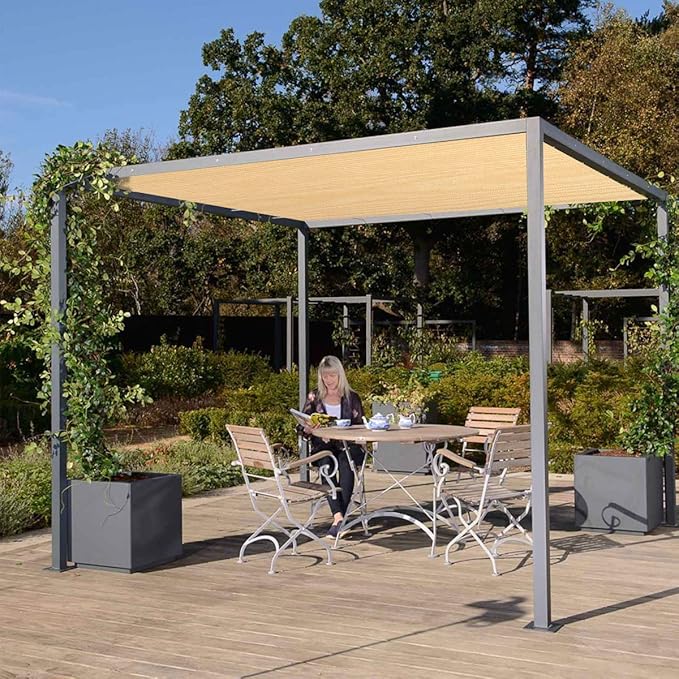 Eden's Decor Straight Flat-Edged Sun Shade Sail Rectangular 9' x 20' Beige UV-Blocking Outdoor Canopy Fabric Cloth Awning for Pergola Patio Garden Backyard Custom Size