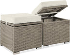 Best Choice Products Set of 2 Wicker Ottomans, Multipurpose Outdoor Furniture for Patio, Backyard, Additional Seating, Footrest, Side Table w/Storage, Removable Cushions - White Sand/Taupe