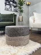 S & L Homes Pouf Ottoman - 100% Jute Braided Footrest Pouf Hand Knitted Traditional Cord Boho Pouffe for Living Room, Bedroom, Nursery, Patio, Lounge Colorblock - Natural Brown (20”x20”x10”)