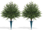 Artificial Cypress Topiary Bushes with Spike, 2 Pack Faux UV Resistant Cedar Ball Trees for Outdoor Planters, Fake Shrubs Plants for Porch Garden Decor