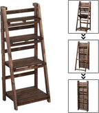 Yaheetech Foldable Ladder Shelf Wooden Plant Stand Indoor Outdoor Shelves No Assembly Flower Display Multi-Functional Shelves Outdoor Storage Shelf for Living Room/Garden/Office/Kitchen Brown