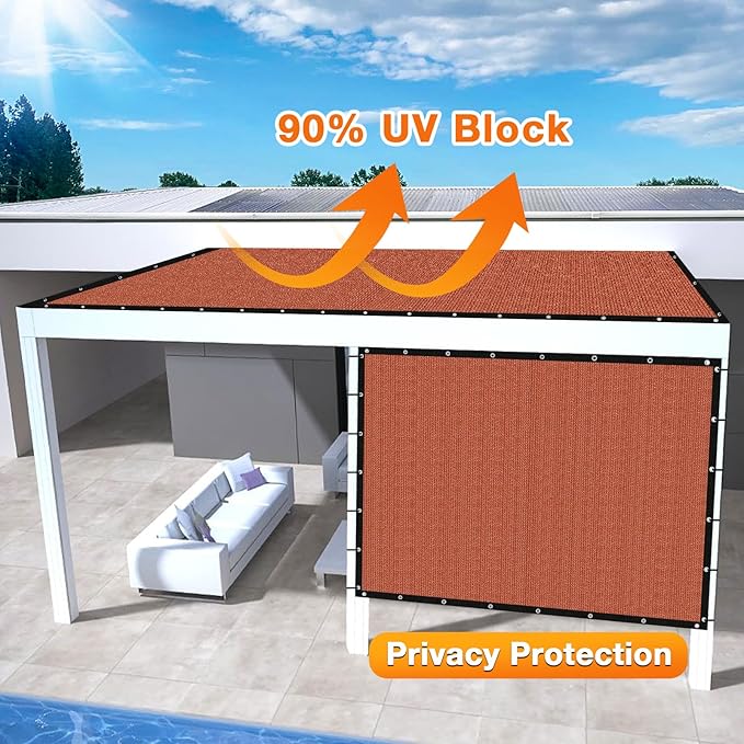 Artpuch 90% Sun Shade Cloth, 11 x 11 FT Pergola Shade Cover Canopy with Grommets, Sun Screen Fabric Tarp for Patio, Outdoor, Garden, Backyard, Rust Red