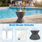 Tangkula Outdoor Cool Bar Table, Rattan Patio 8 Gallon Beer & Wine Cooler, All-Weather Ice Bucket w/Height Adjustable Top, Drainage Plug, 3-in-1 Cocktail Bar Table for Party, Barbecue, Picnic (Grey)