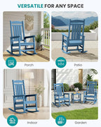 SERWALL Rocking Chairs Set of 2, HDPE Outdoor Rocking Chair, All-Weather Porch Rockers for Patio, Blue