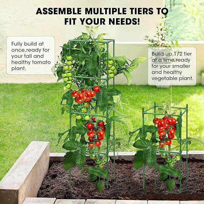 MQUPIN Tomato Cages,3 Packs Square Tomato Cage for Garden Plant Support,41 * 15 * 15in Heavy Duty Steel Plant Tower Stakes Trellis for Climbing Vegetables Flowers Fruits