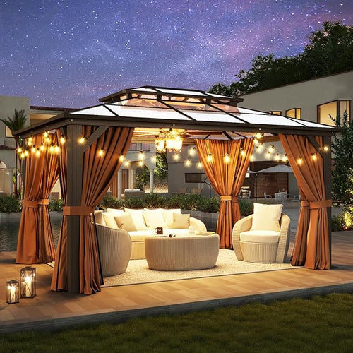 10'x14' Hardtop Gazebo, Aluminum Frame Permanent – Brown