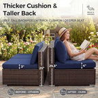 NICESOUL 6 Piece L-Shaped Outdoor Couch with Fireplace Natural Gas/Propane, 29.3'' High Back Wide Seat Patio Conversations for Outside, Oversized Comfy Sectional Furniture Set, Brown/Blue