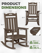 Oversized Outdoor Rocking Chair, HDPE All Weather Resistant Rocking Chairs for Patio, High Back Porch Rocker Chair, 380lbs Weight Capacity, Brown